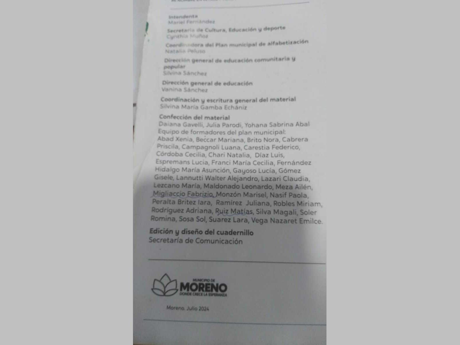 Expediente oficial del Municipio de Moreno.