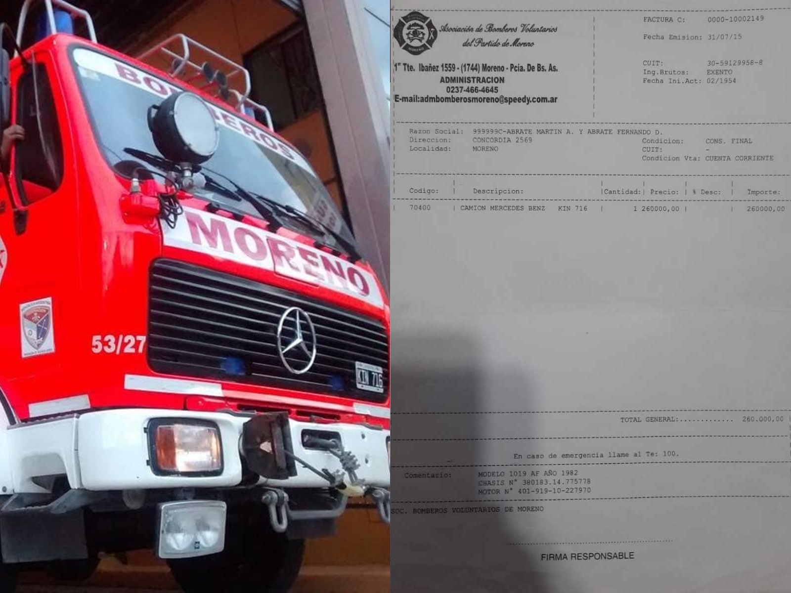 La boleta de venta del coche autobomba en 2015, bajo sobreprecio.