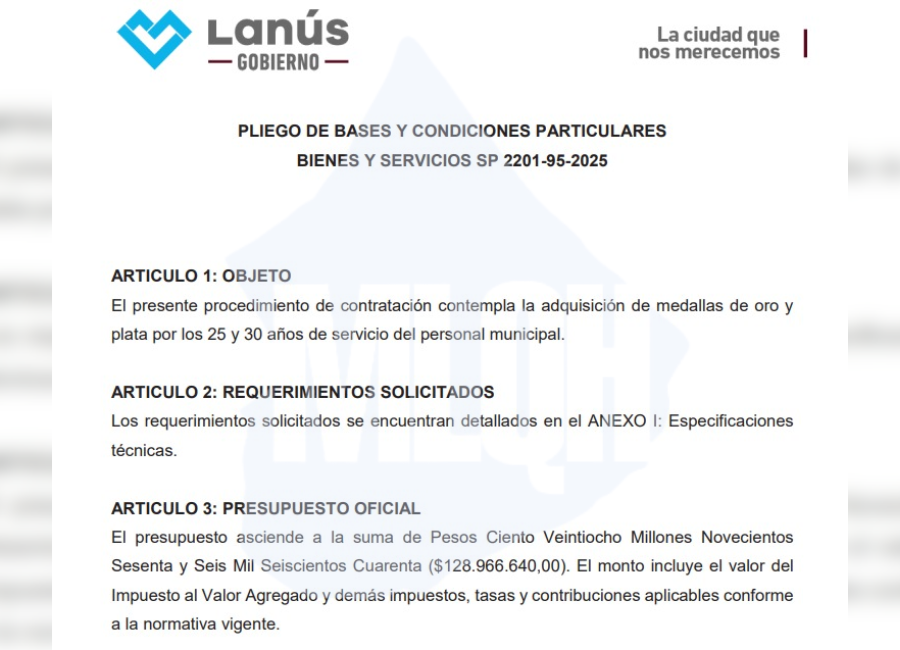 Medallas oficiales para personal municipal de Lanús.